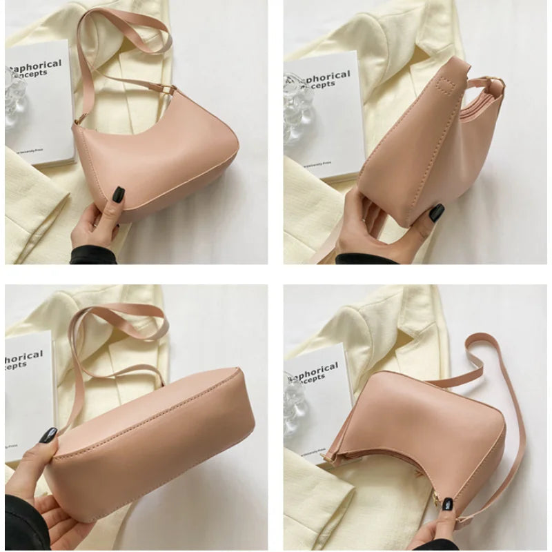 2025. Solid Color PU Leather Shoulder Underarm Bag Women's Fashion Handbags