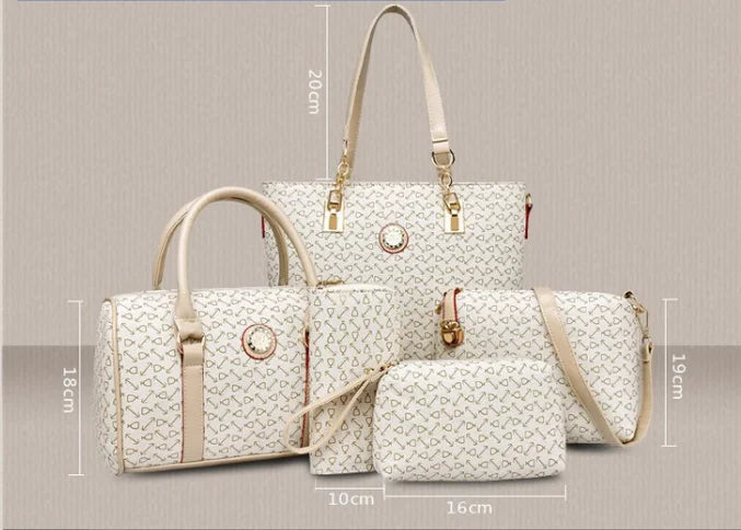 5 Set Famous Brand Women Luxury Hand Bag PU Leather Purse Bags