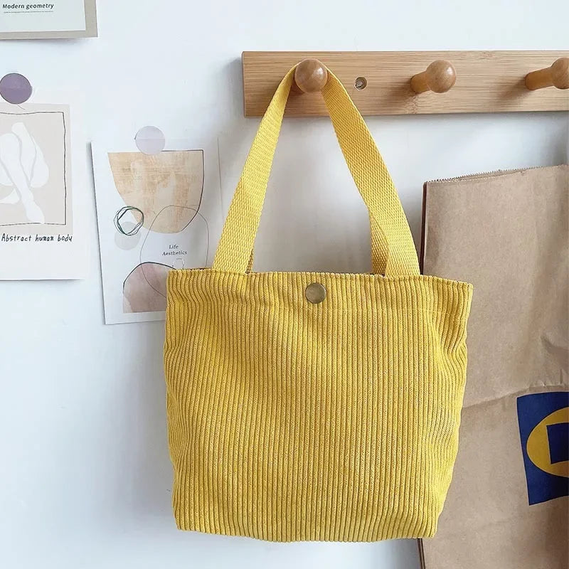 2025.Lunch Bag Corduroy Canvas Lunch Box Drawstring Picnic Food Storage Bags