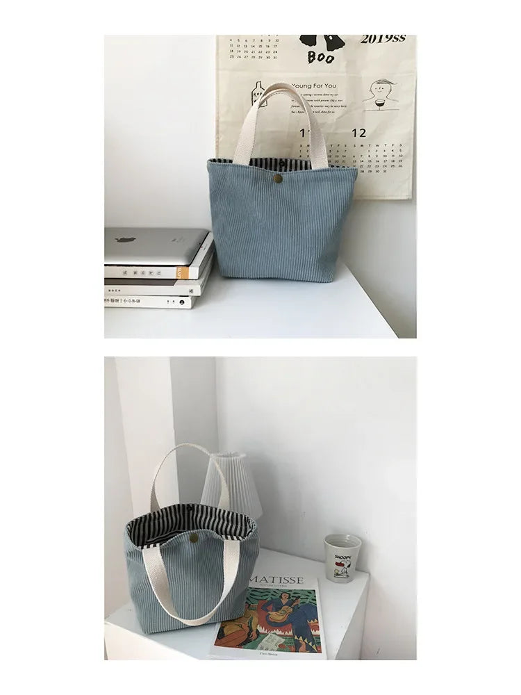 2025.Lunch Bag Corduroy Canvas Lunch Box Drawstring Picnic Food Storage Bags