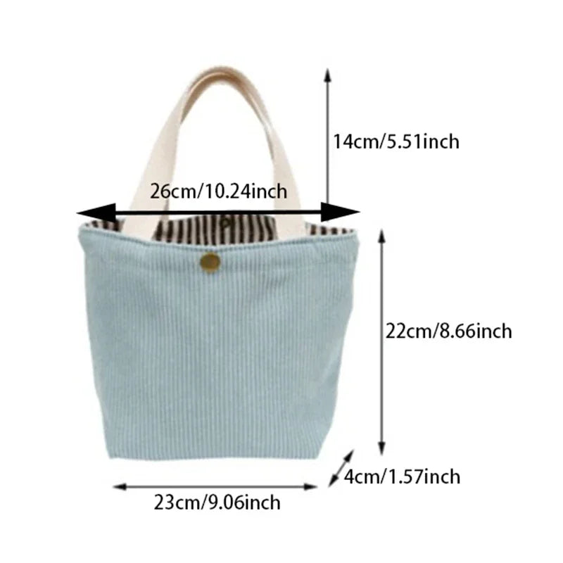 2025.Lunch Bag Corduroy Canvas Lunch Box Drawstring Picnic Food Storage Bags