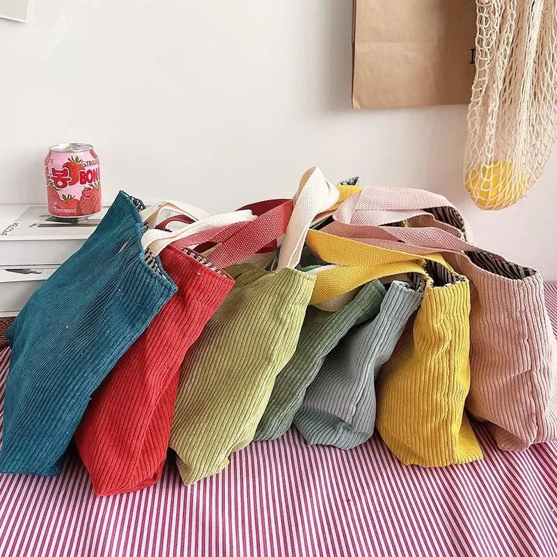 2025.Lunch Bag Corduroy Canvas Lunch Box Drawstring Picnic Food Storage Bags