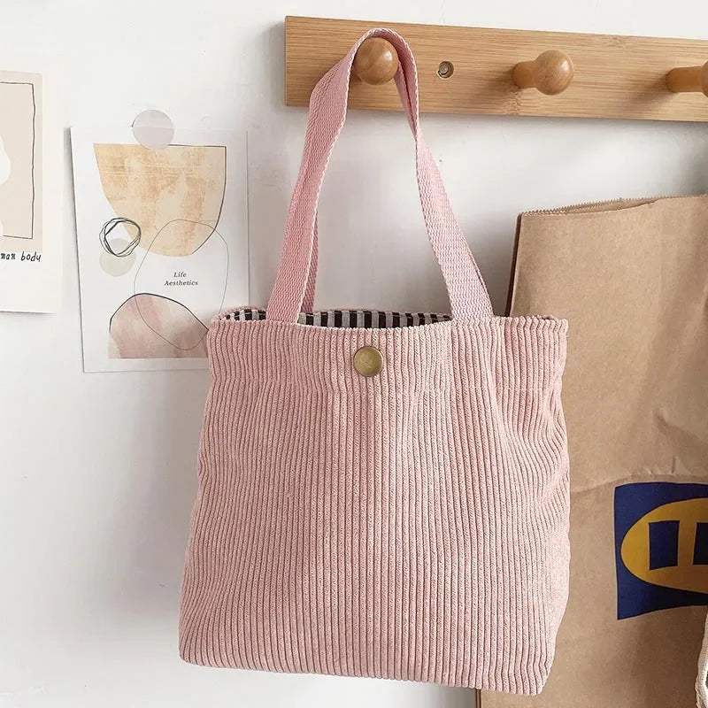 2025.Lunch Bag Corduroy Canvas Lunch Box Drawstring Picnic Food Storage Bags