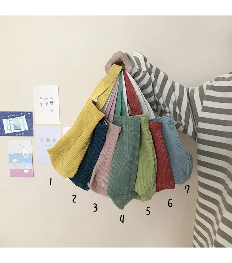 2025.Lunch Bag Corduroy Canvas Lunch Box Drawstring Picnic Food Storage Bags