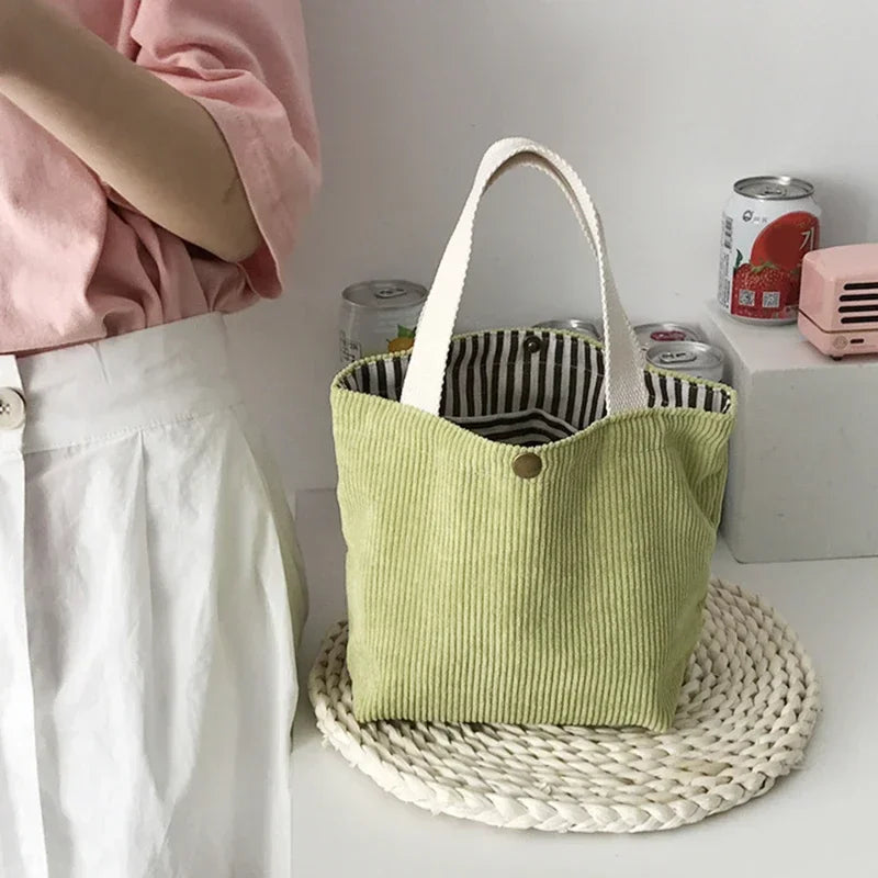 2025.Lunch Bag Corduroy Canvas Lunch Box Drawstring Picnic Food Storage Bags