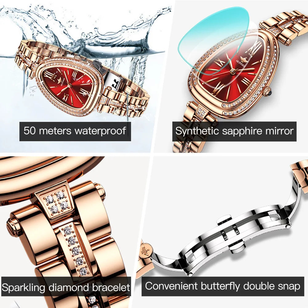 OUPINKE Luxury Women's Watches Waterproof Sapphire Mirror Diamond Dial Swiss Movement Quartz Women Watch Set Bracelet Necklace