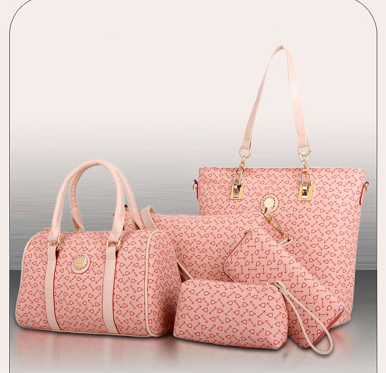 5 Set Famous Brand Women Luxury Hand Bag PU Leather Purse Bags