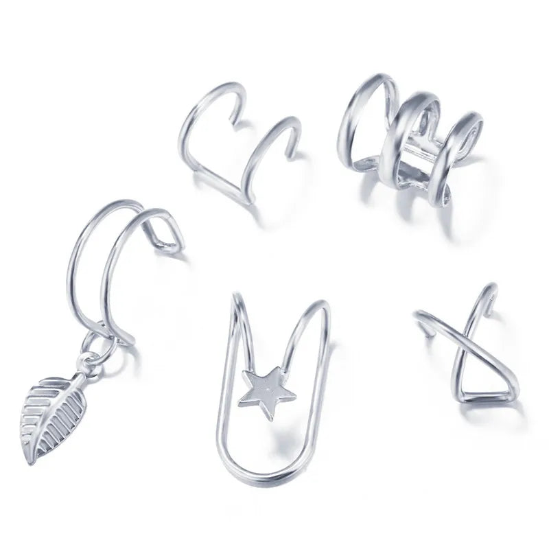 5Pcs/Set Stainless Steel C Shape Earrings