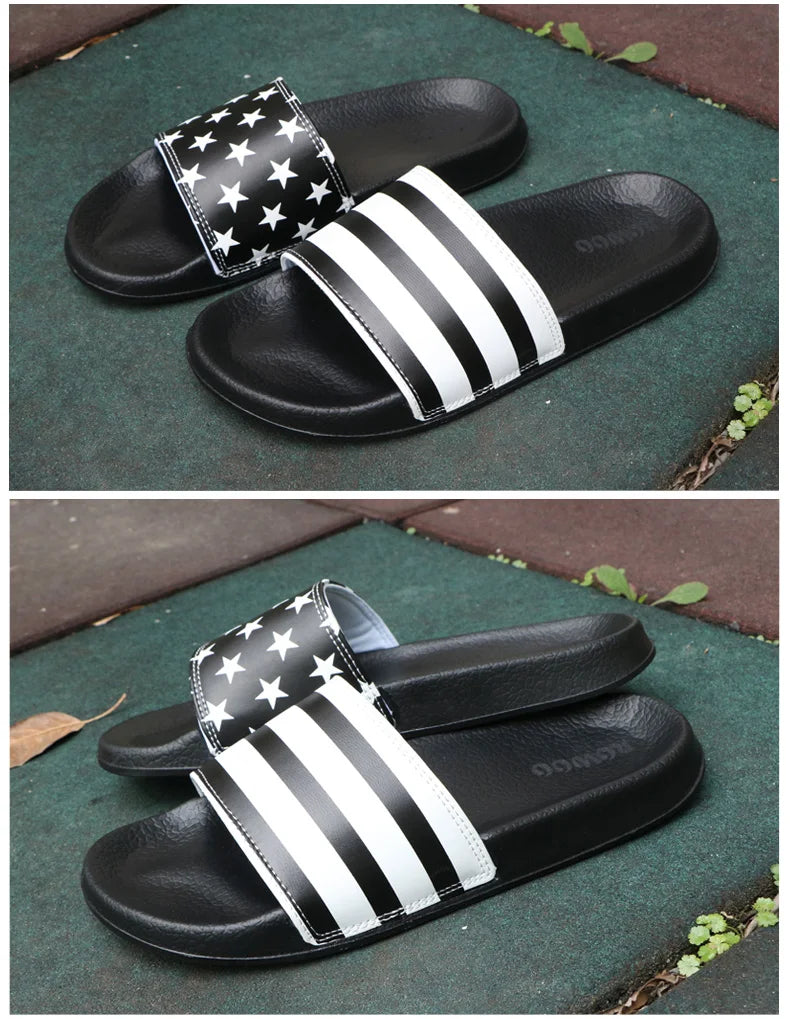 Mens Slides Non-Slip Designer Striped