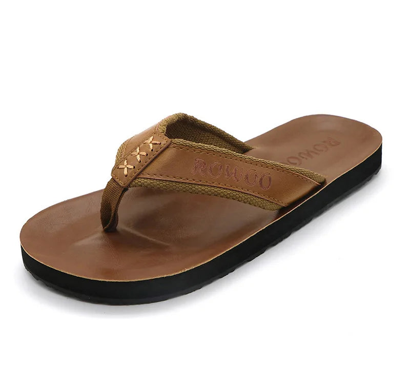 Mens Leather Flip Flops  Non-Slip