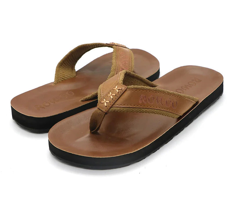 Mens Leather Flip Flops  Non-Slip