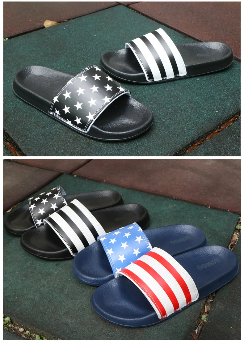 Mens Slides Non-Slip Designer Striped