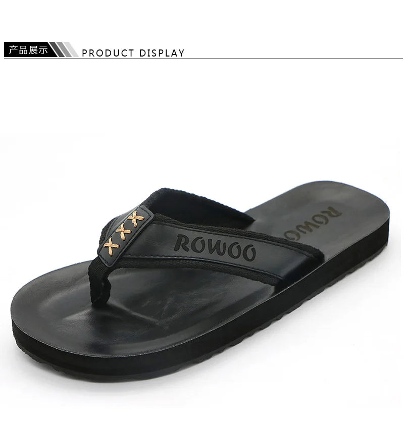 Mens Leather Flip Flops  Non-Slip