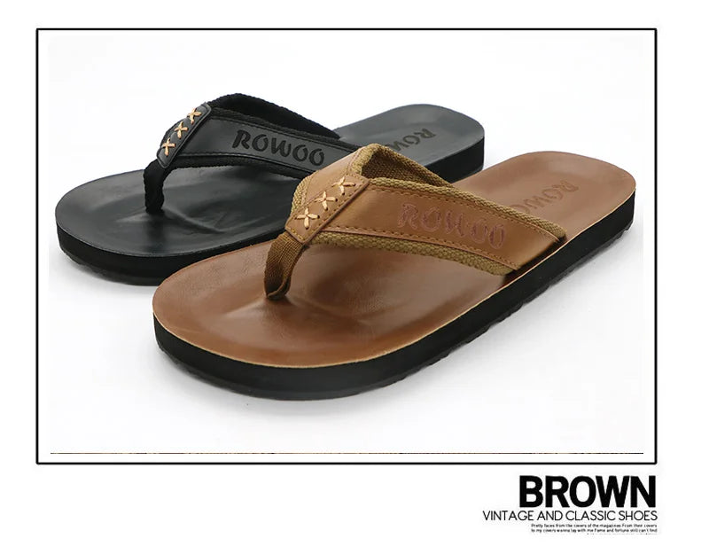 Mens Leather Flip Flops  Non-Slip