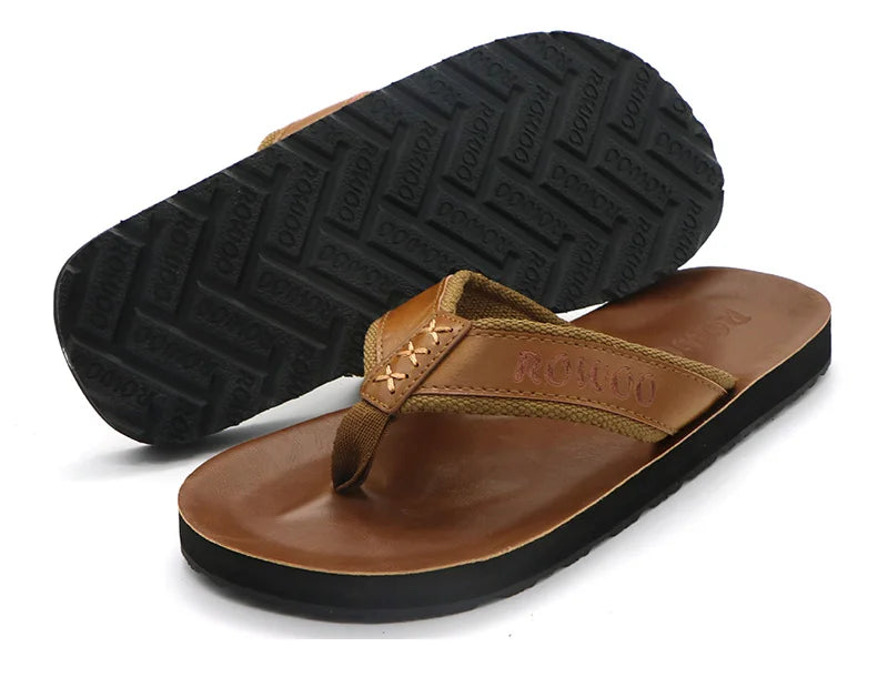 Mens Leather Flip Flops  Non-Slip