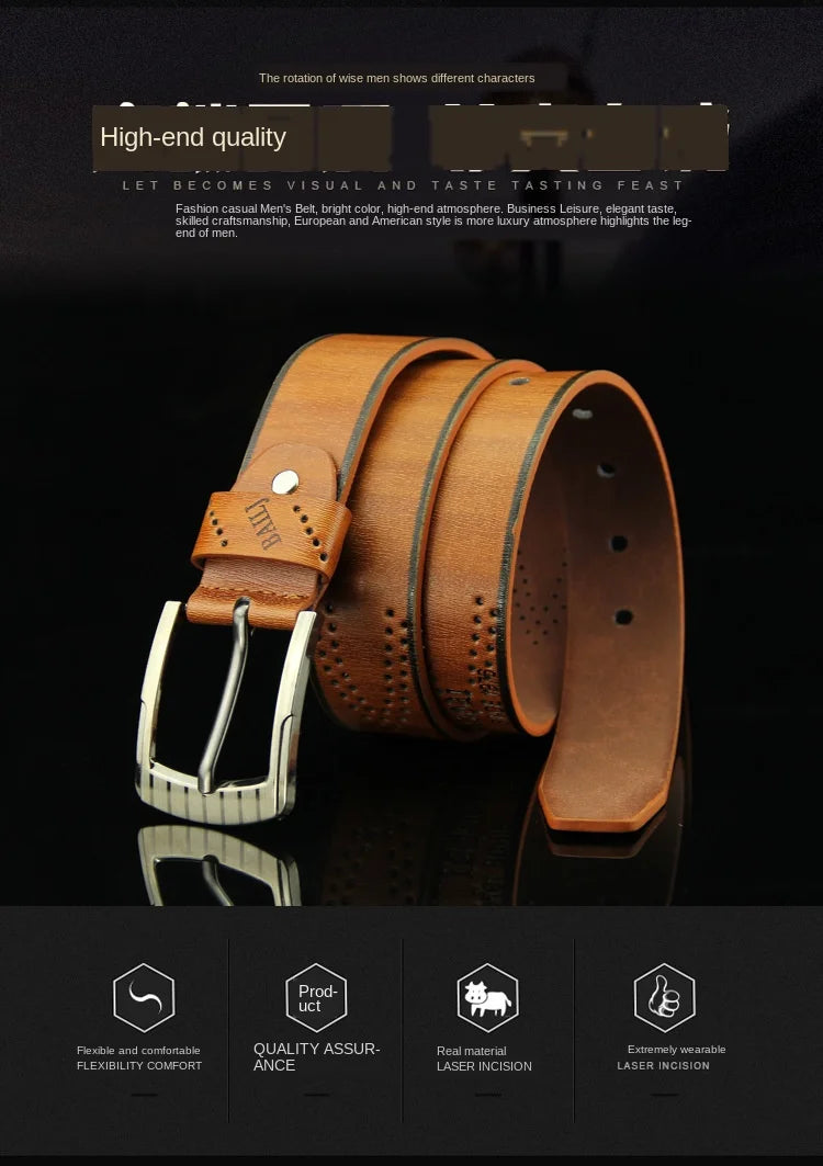 New Men's Belt Pin Buckle Letters Brown Jeans  Good Quality Male Burst Models Belt 3.7cm