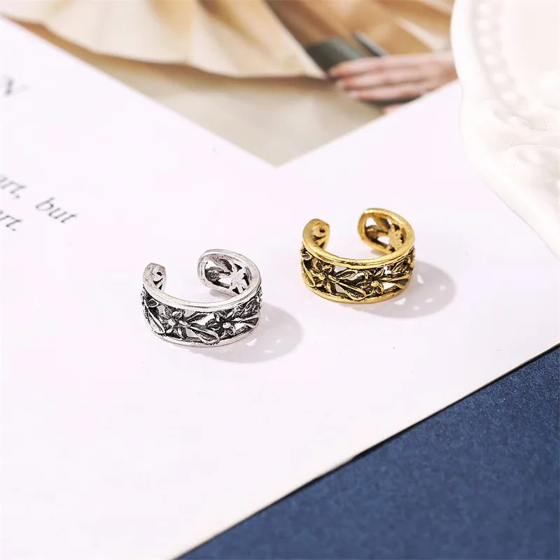 Simple Punk Vintage Pattern Ear Clip Vintage Hollow U-Shape Clip Earrings For Women Climbers No Piercing Fake Cartilage Earring