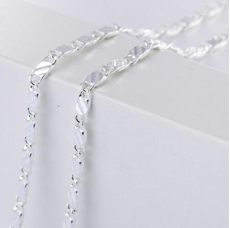 40-75cm 18K gold 925 Sterling silver charm 2MM flat  Necklaces f\