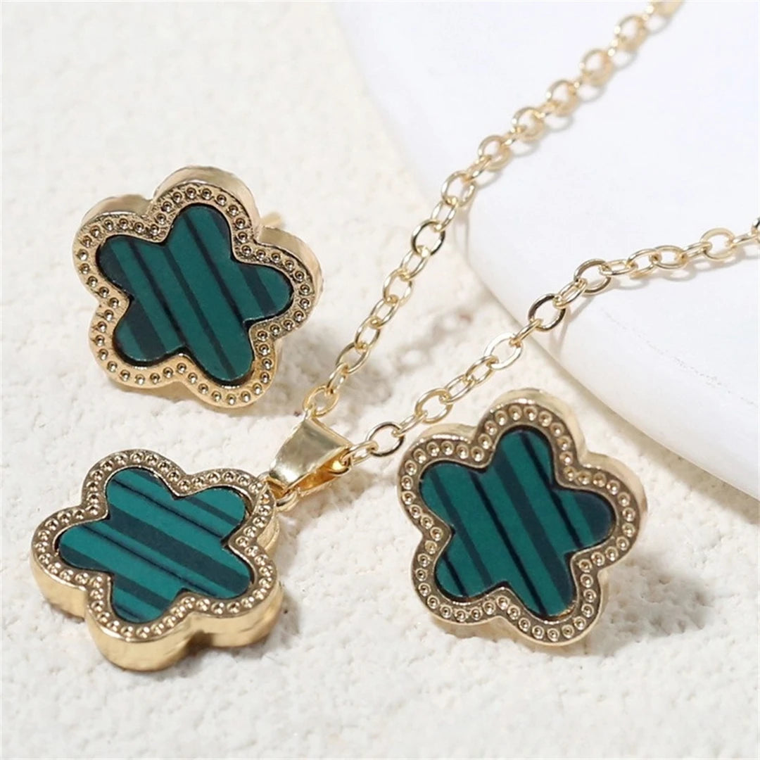 Luxury Set Women Clover Necklace Earring