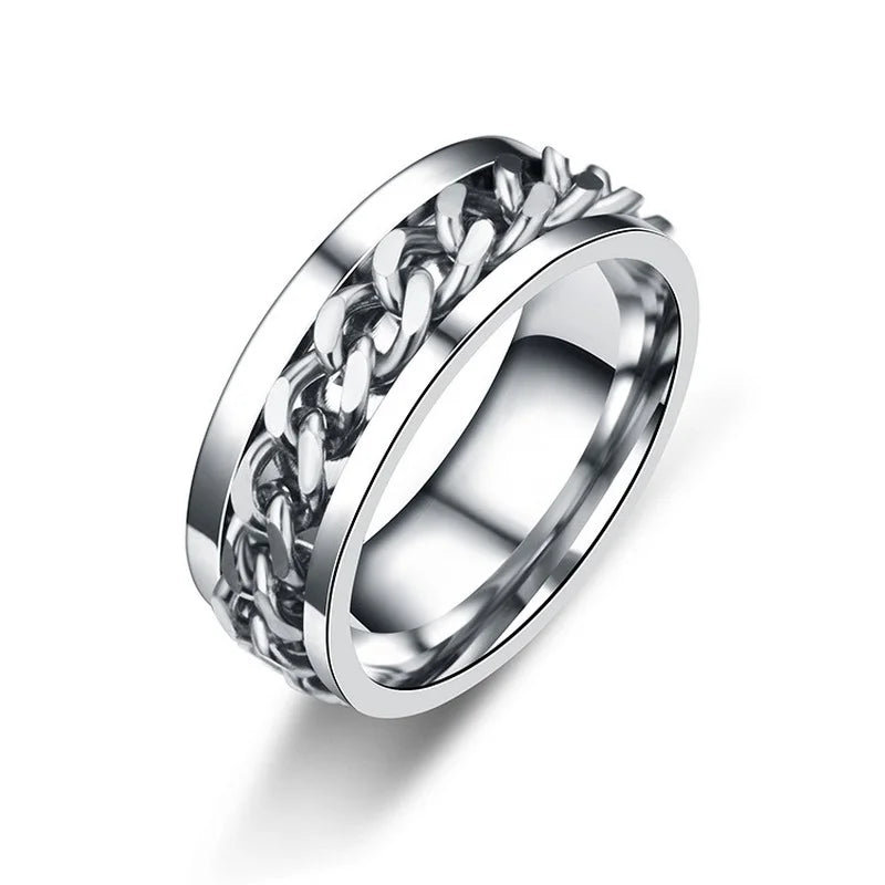 Titanium Steel Rotatable Chain Rings for Women Men Spinner Ring