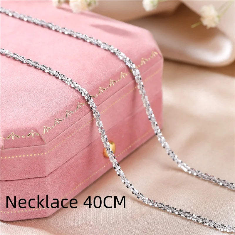 Authentic S925 Sterling Silver Necklace 2mm Sparkling Collarbone,