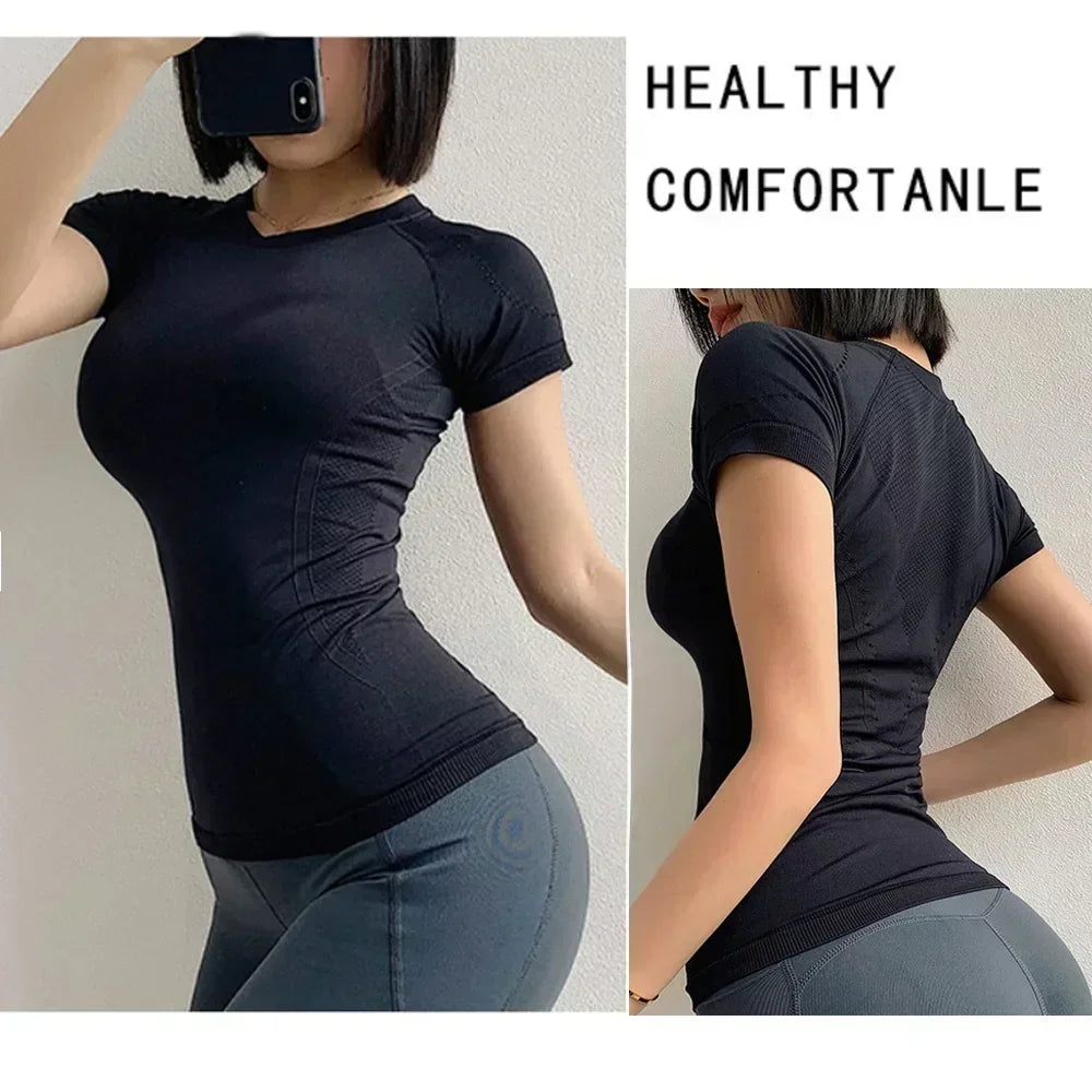 Women Yoga Shirts Solid Sport Crop Top Fashion T Shirt Gym Workout