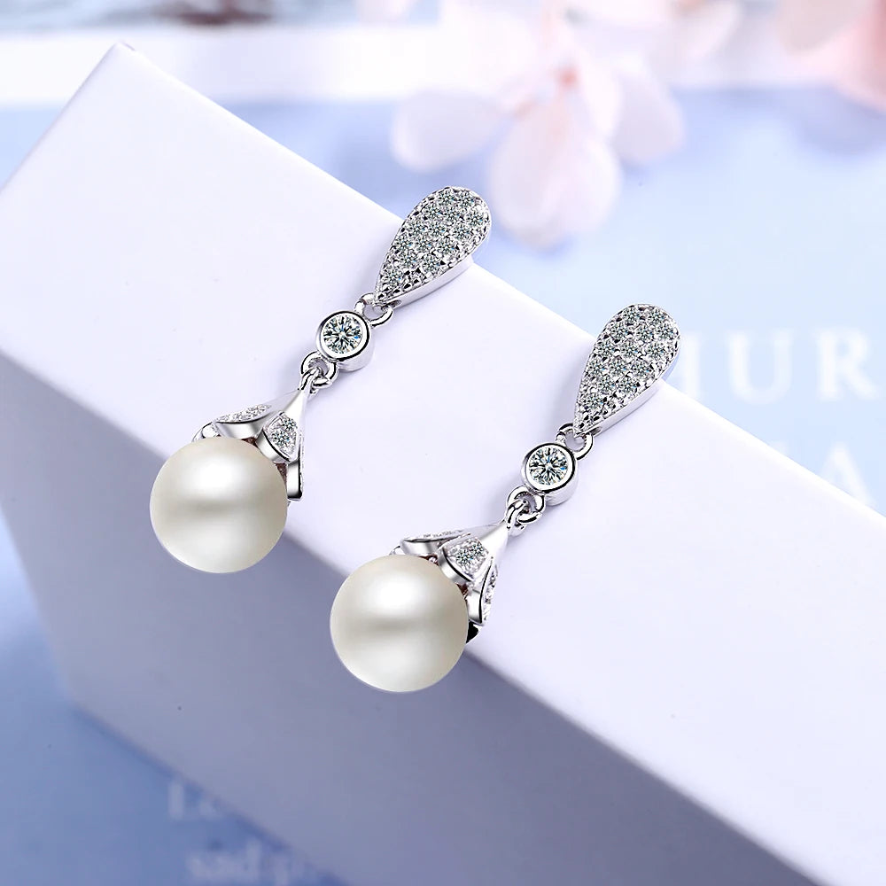 925 sterling silver Pearl Jewelry natural freshwater pearl drop earrings