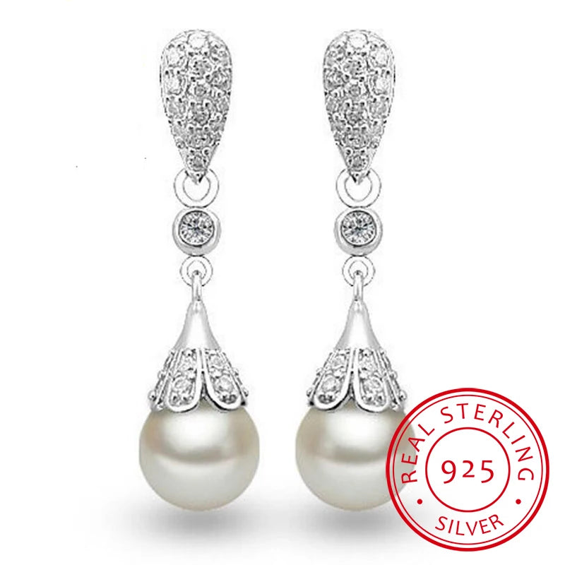 925 sterling silver Pearl Jewelry natural freshwater pearl drop earrings