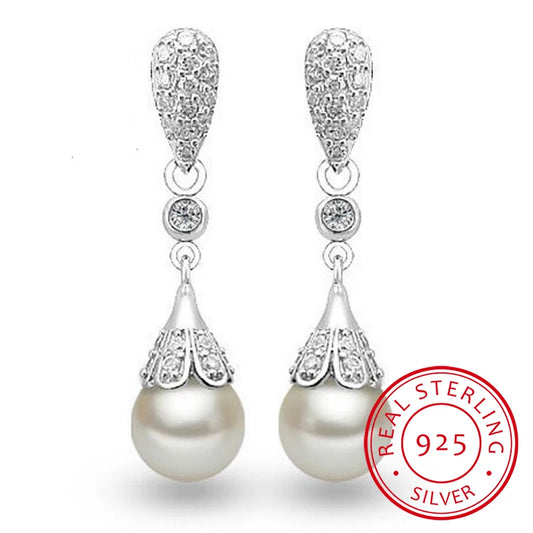 925 sterling silver Pearl Jewelry natural freshwater pearl drop earrings