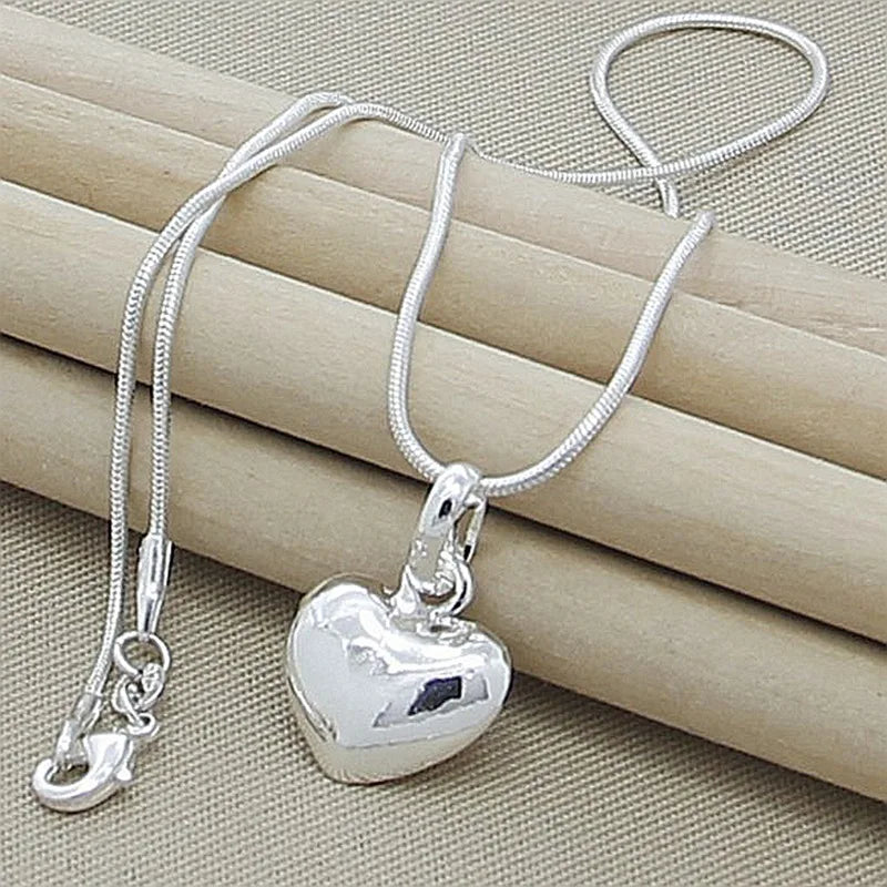 925 Sterling Silver Solid Heart Necklace 18-30 Inch Snake