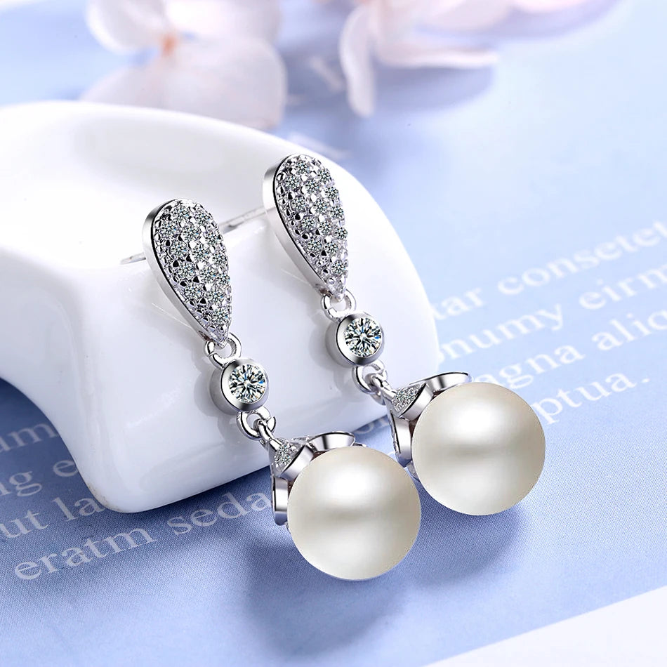 925 sterling silver Pearl Jewelry natural freshwater pearl drop earrings