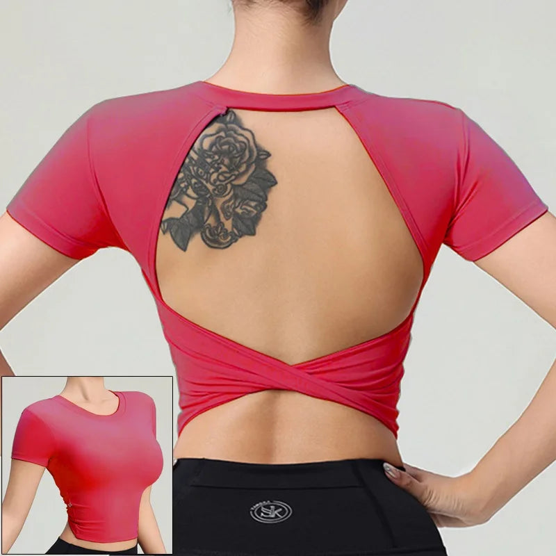 SEXY Back Yoga Shirt for Women Autumn Winter Long Sleeve Blouse Sports Gym Fitness