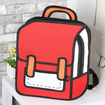 Women Backpack 3D Jump Style 2D Drawing Cartoon Back Bag