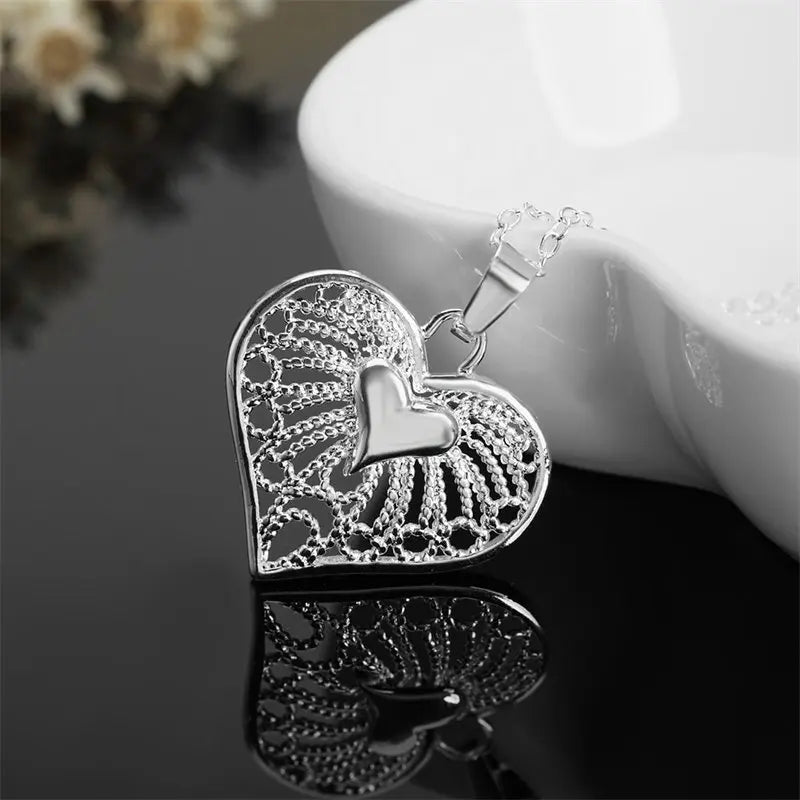 Fashion 925 Sterling Silver 18-24 Inches Fine 25MM Heart Necklace F