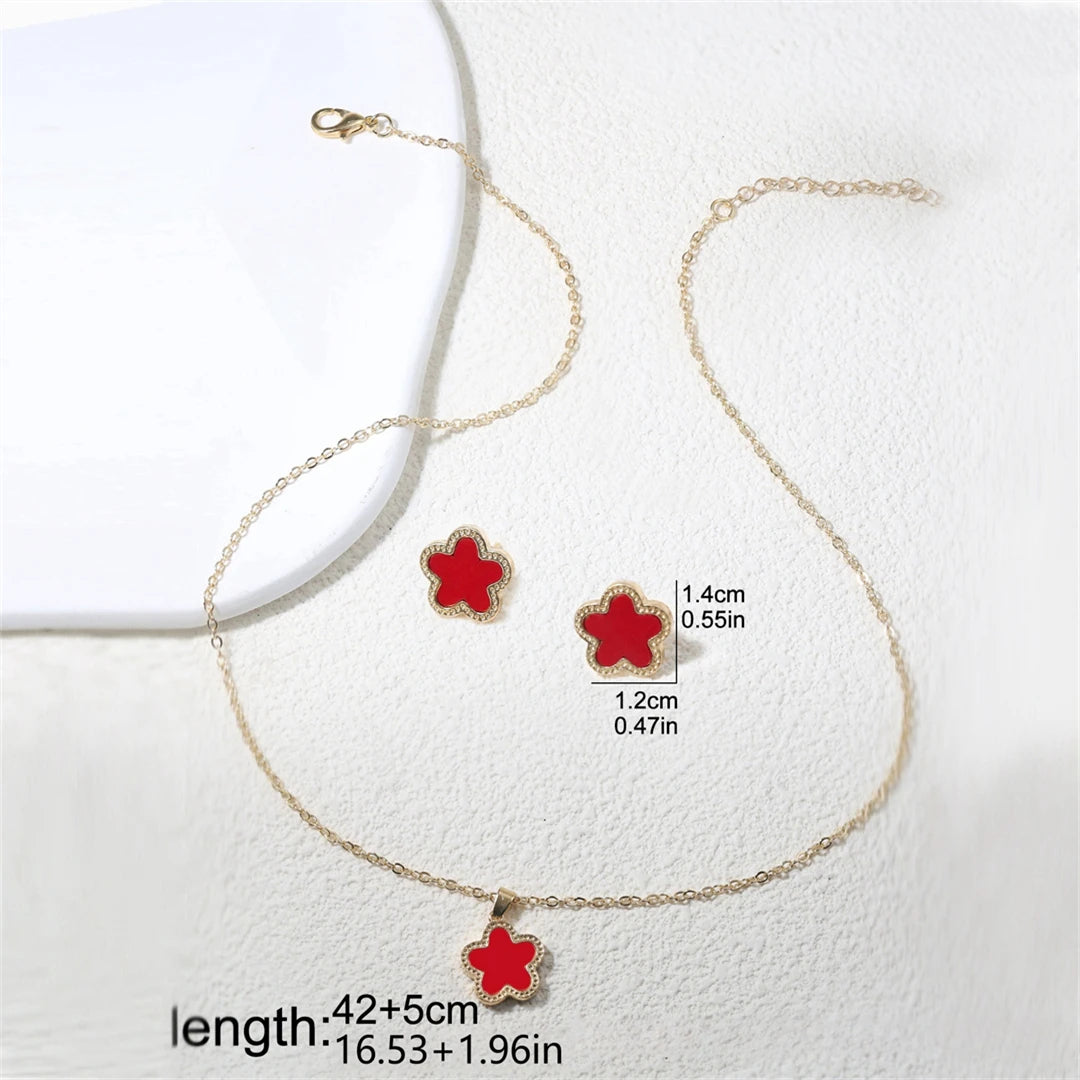 Luxury Set Women Clover Necklace Earring