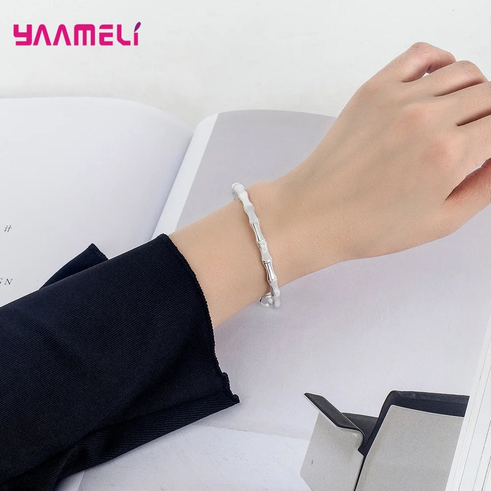 925 Sterling Silver Jewelry Bangles New Trend Bamboo Stylish