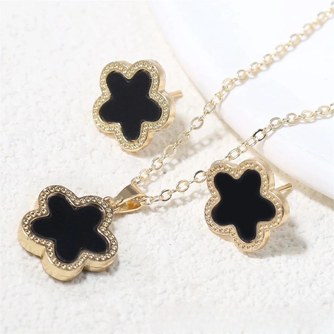 Luxury Set Women Clover Necklace Earring