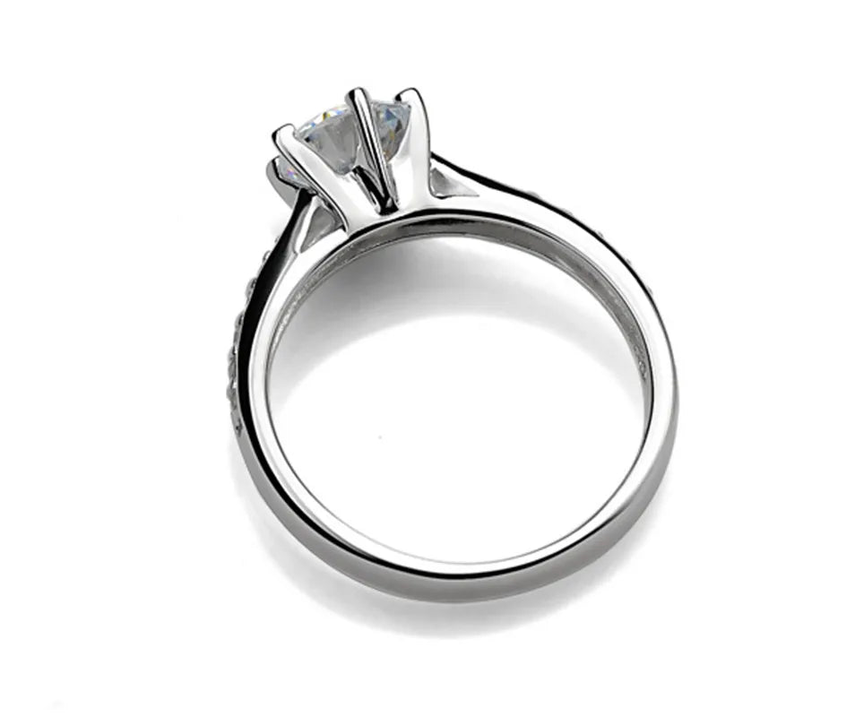 Luxury 925 Sterling Silver Classic Ring for Women Six claw jewelry