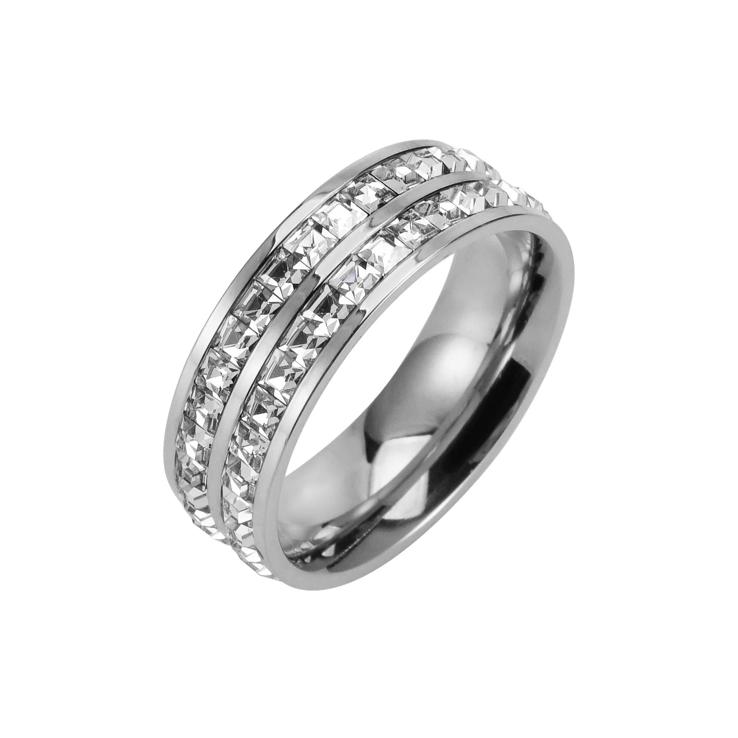 Stainless Steel Single/Double Row CZ Eternity Ring Wedding Band