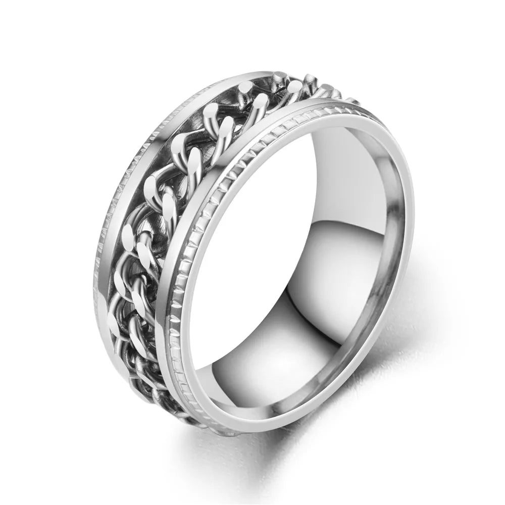 Titanium Steel Rotatable Chain Rings for Women Men Spinner Ring