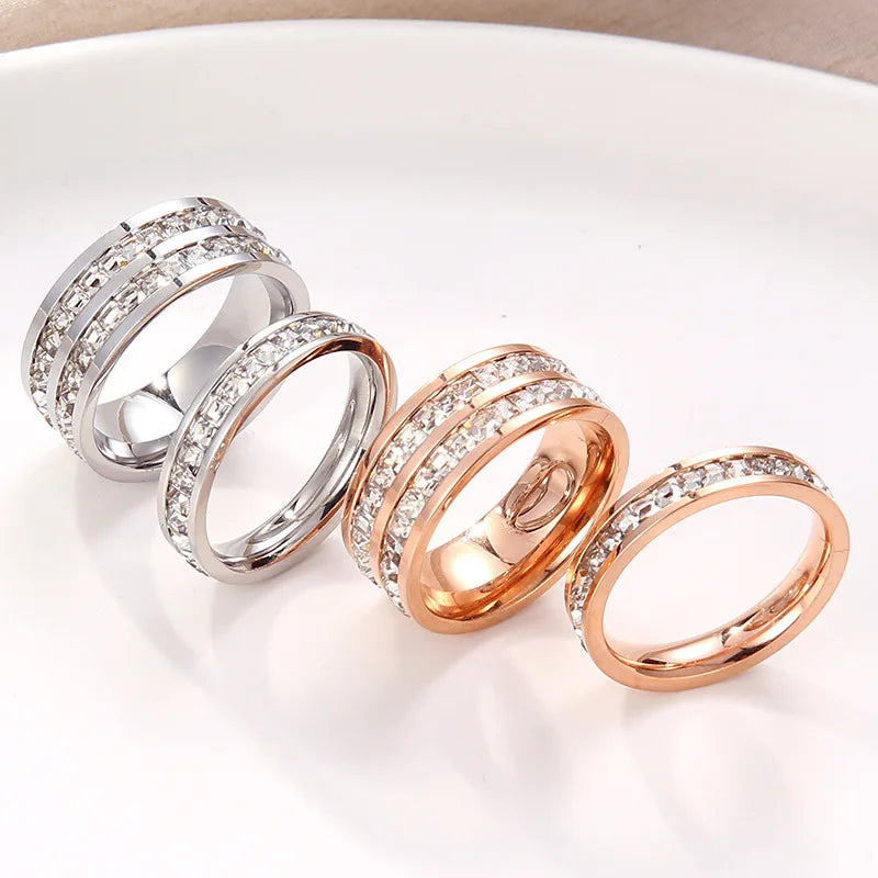 Stainless Steel Single/Double Row CZ Eternity Ring Wedding Band