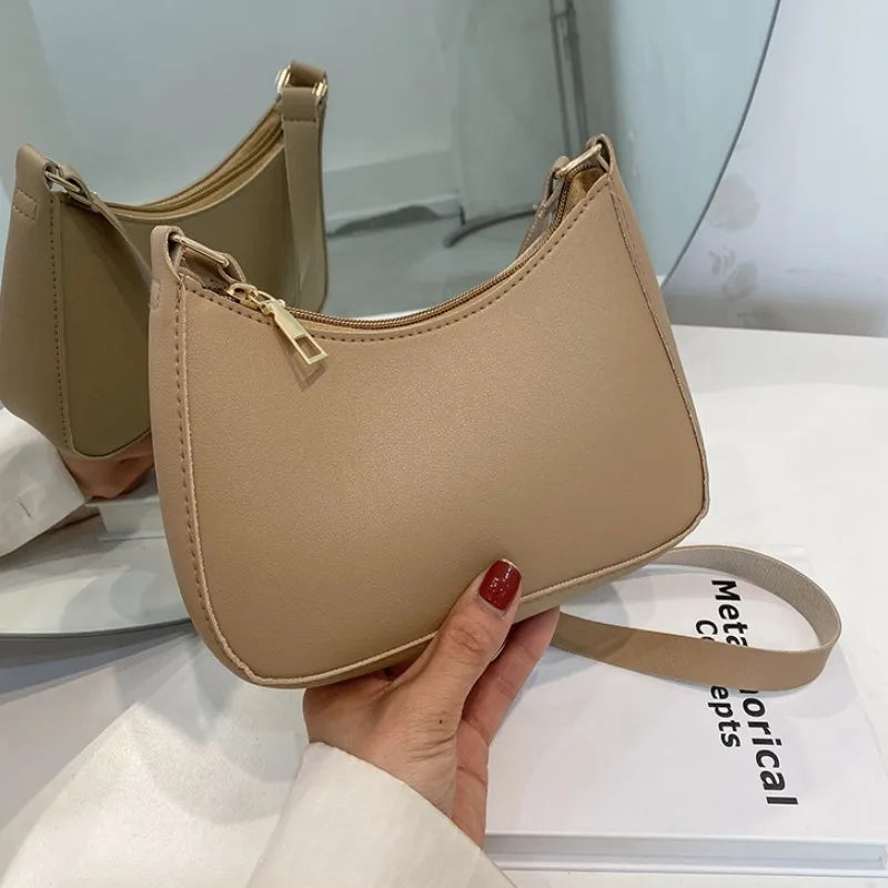 2025. Solid Color PU Leather Shoulder Underarm Bag Women's Fashion Handbags