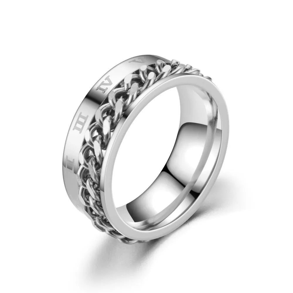 Titanium Steel Rotatable Chain Rings for Women Men Spinner Ring