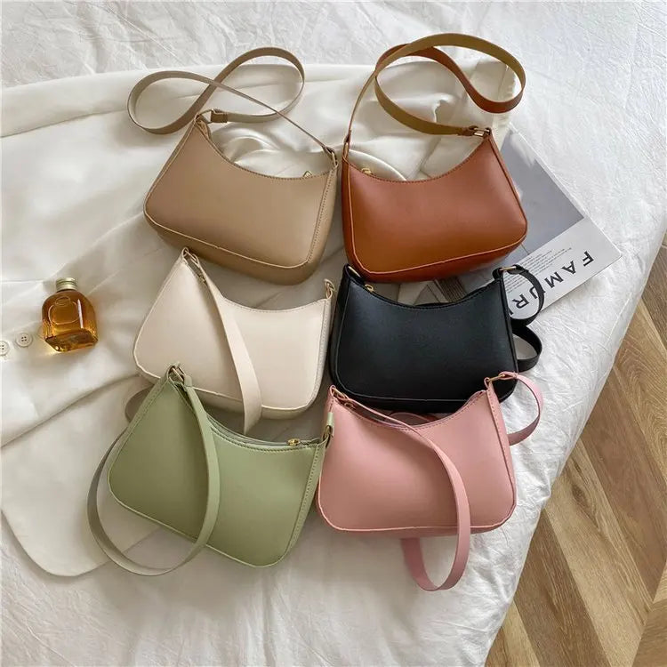 2025. Solid Color PU Leather Shoulder Underarm Bag Women's Fashion Handbags