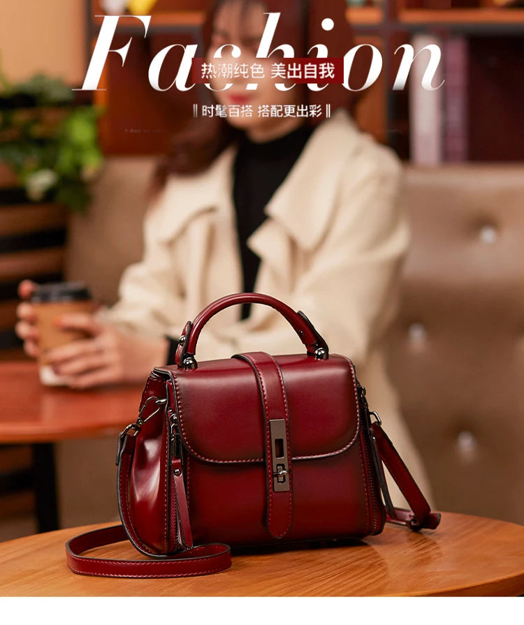 Fashion Small Square Women Shoulder Bags Lock Solid Color PU Leather