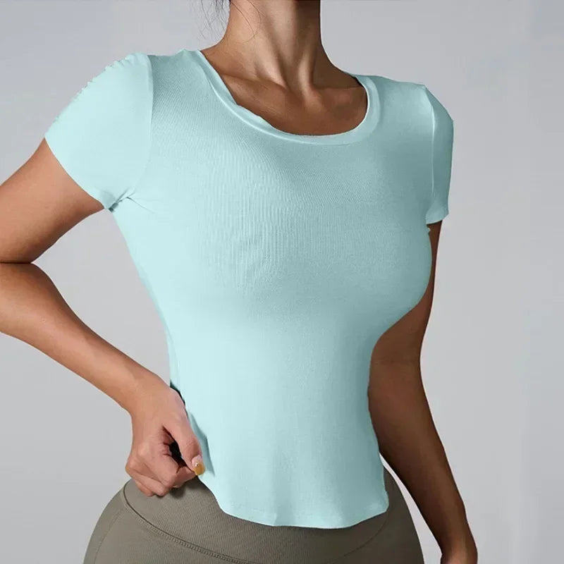 SEXY Gauze Sports Shirts for Women Top Yoga T-Shirts Gym