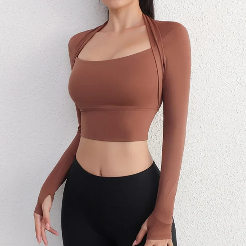 Long Sleeve Yoga Crop Top & Gym Top @ hzboutiqueonline.com