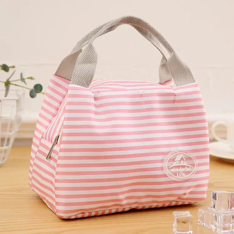 New Lunch Bag Insulated Cold Stripe Picnic Carry Case Thermal