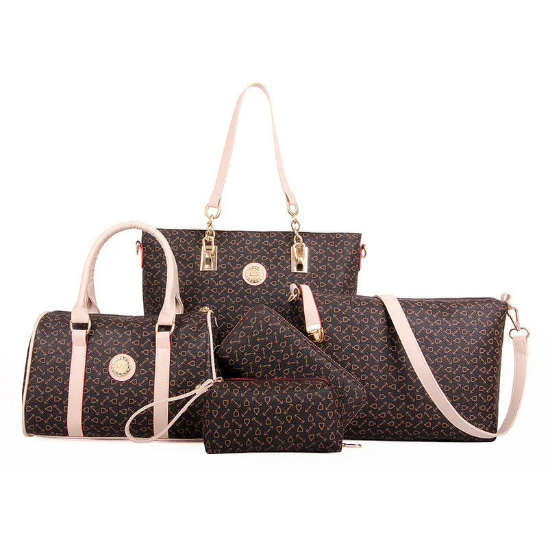 5 Set Famous Brand Women Luxury Hand Bag PU Leather Purse Bags