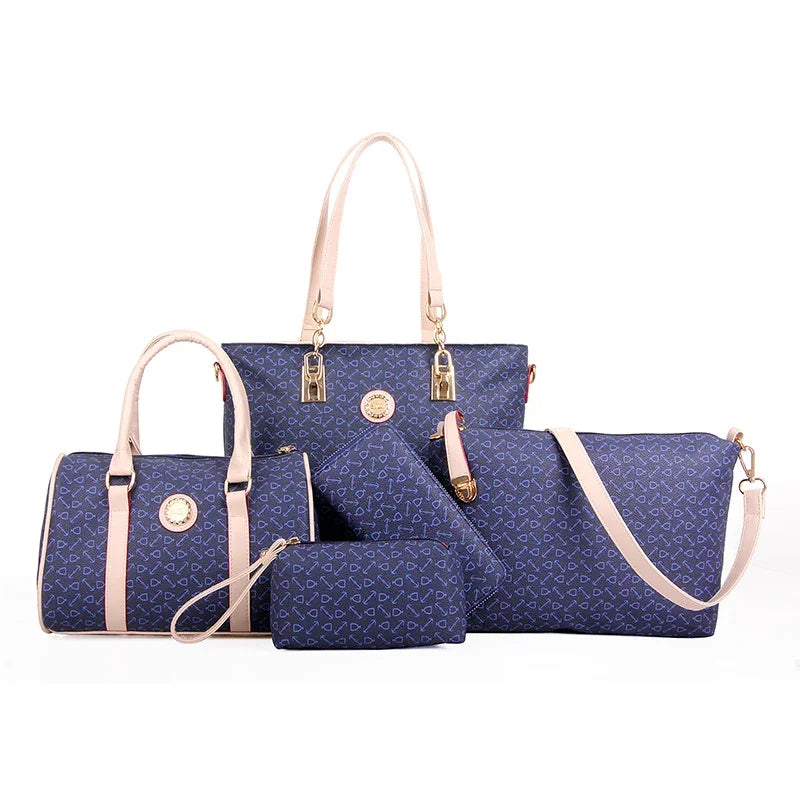 5 Set Famous Brand Women Luxury Hand Bag PU Leather Purse Bags